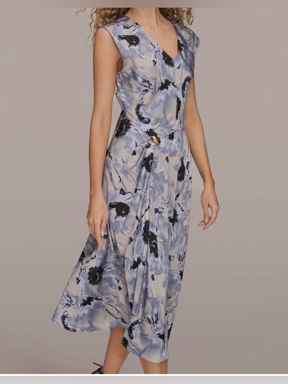 Donna Karan CAP SLEEVE V-NECK PRINTED
MIDI DRESS - Picture 7 of 12